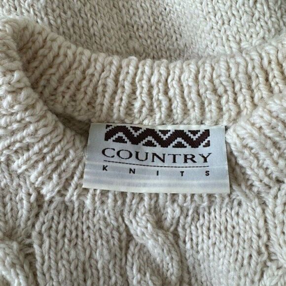 Vintage Country Knits Wool Hand Knit White Fisherman Sweater Made in New Zealand - Picture 3 of 9